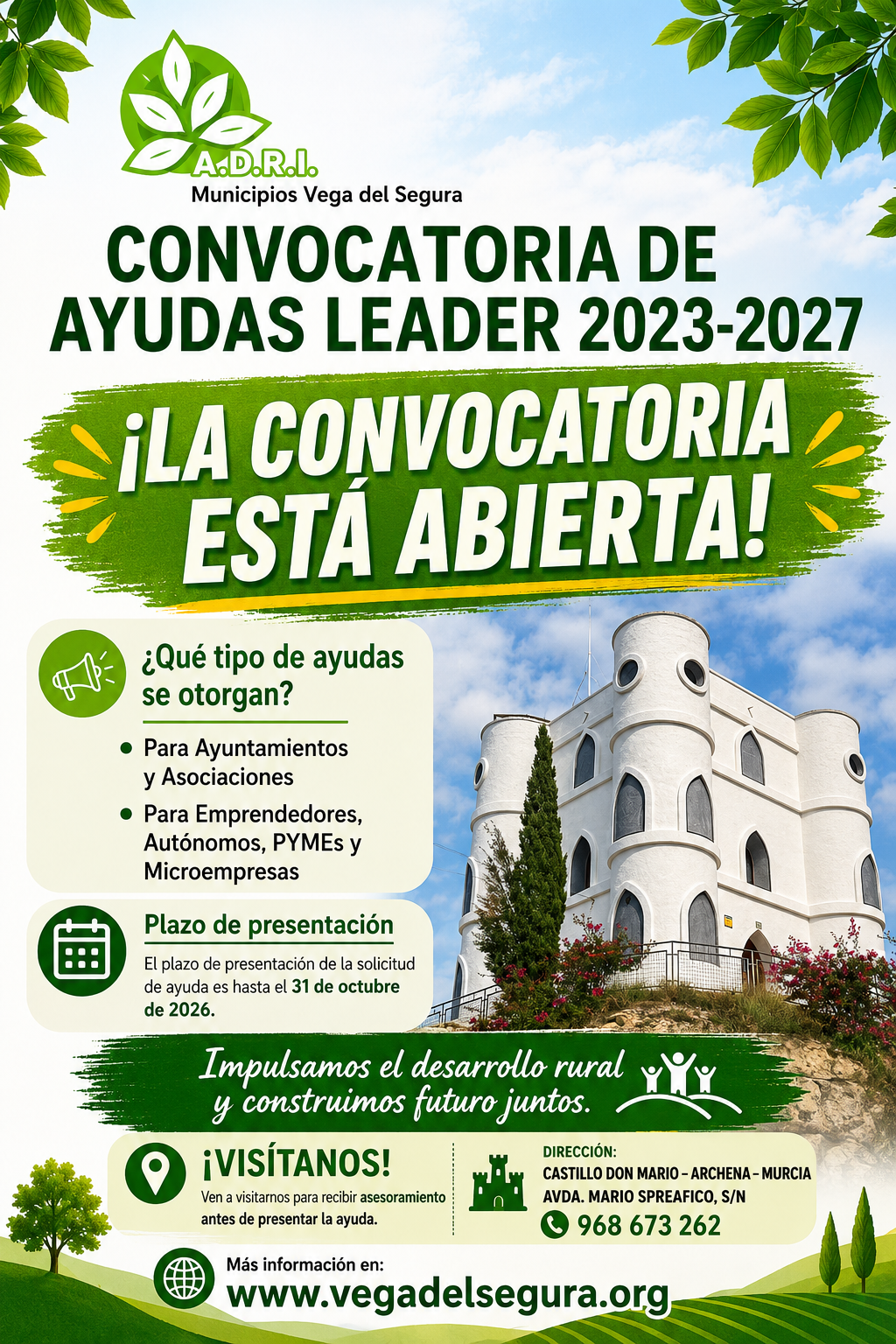 Publicación de convocatoria de las ayudas Leader 2023-2027 para proyectos no programados