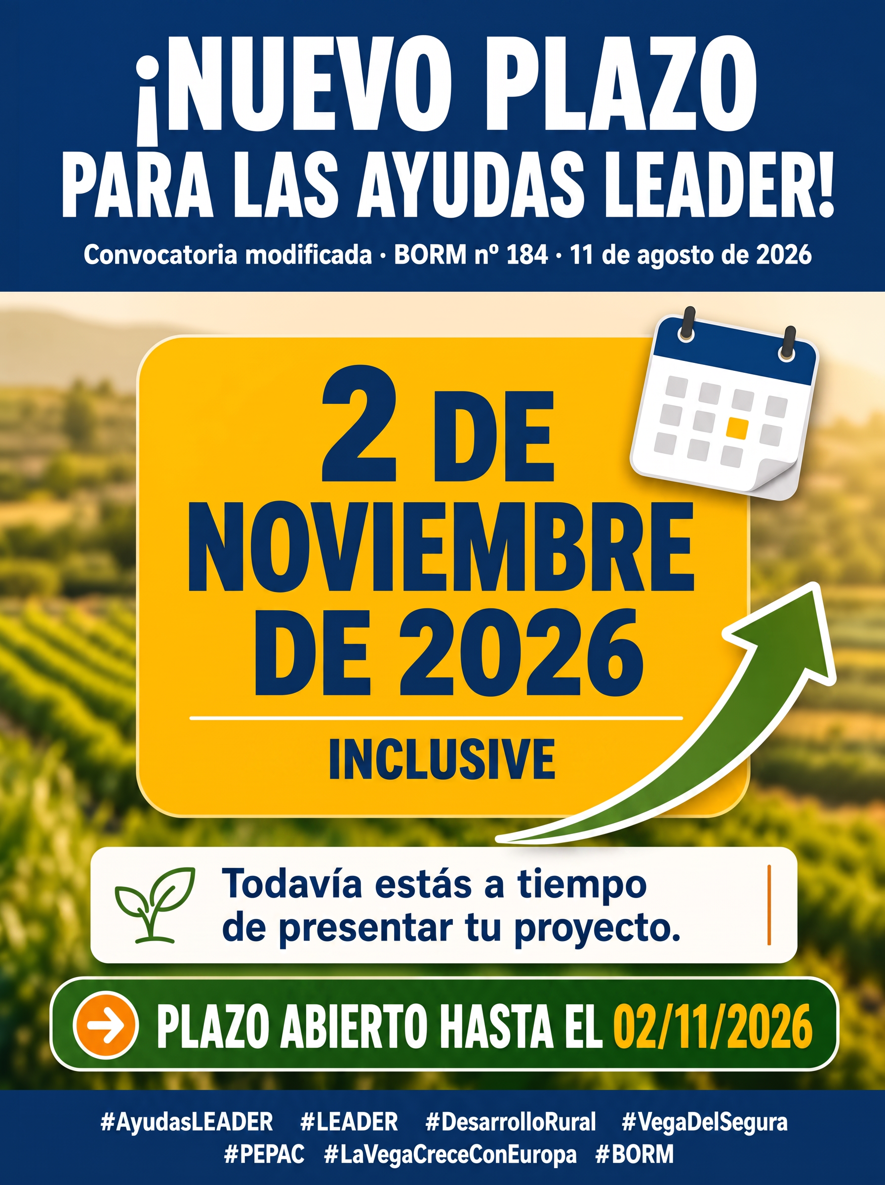 MODIFICADO EL PLAZO DE PRESENTACIÓN DE SOLICITUDES DE AYUDAS LEADER